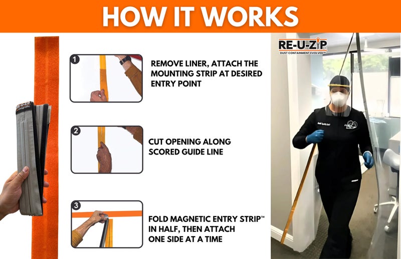 RE-U-ZIPÂ® Self-Closing Magnetic Entry Strip | Hands-Free Dust Barrier Zipper Alternative for Plastic Sheeting | Reusable, Custom Placement & Works Under Negative Air | Starter KIT - Image 5
